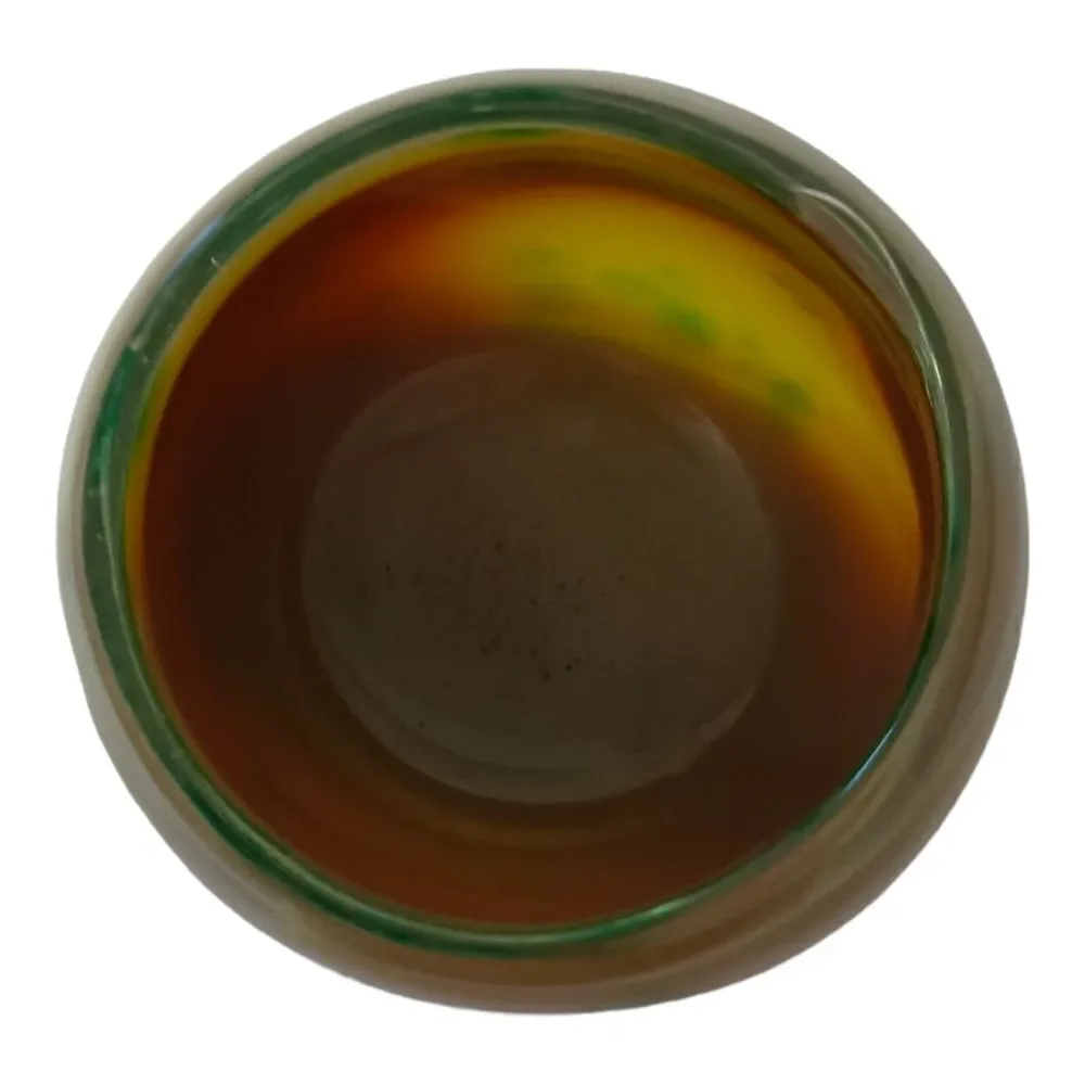 Hand Blown Studio Art Glass Votive Candle Holder Green Floral Tealight‎ Signed
